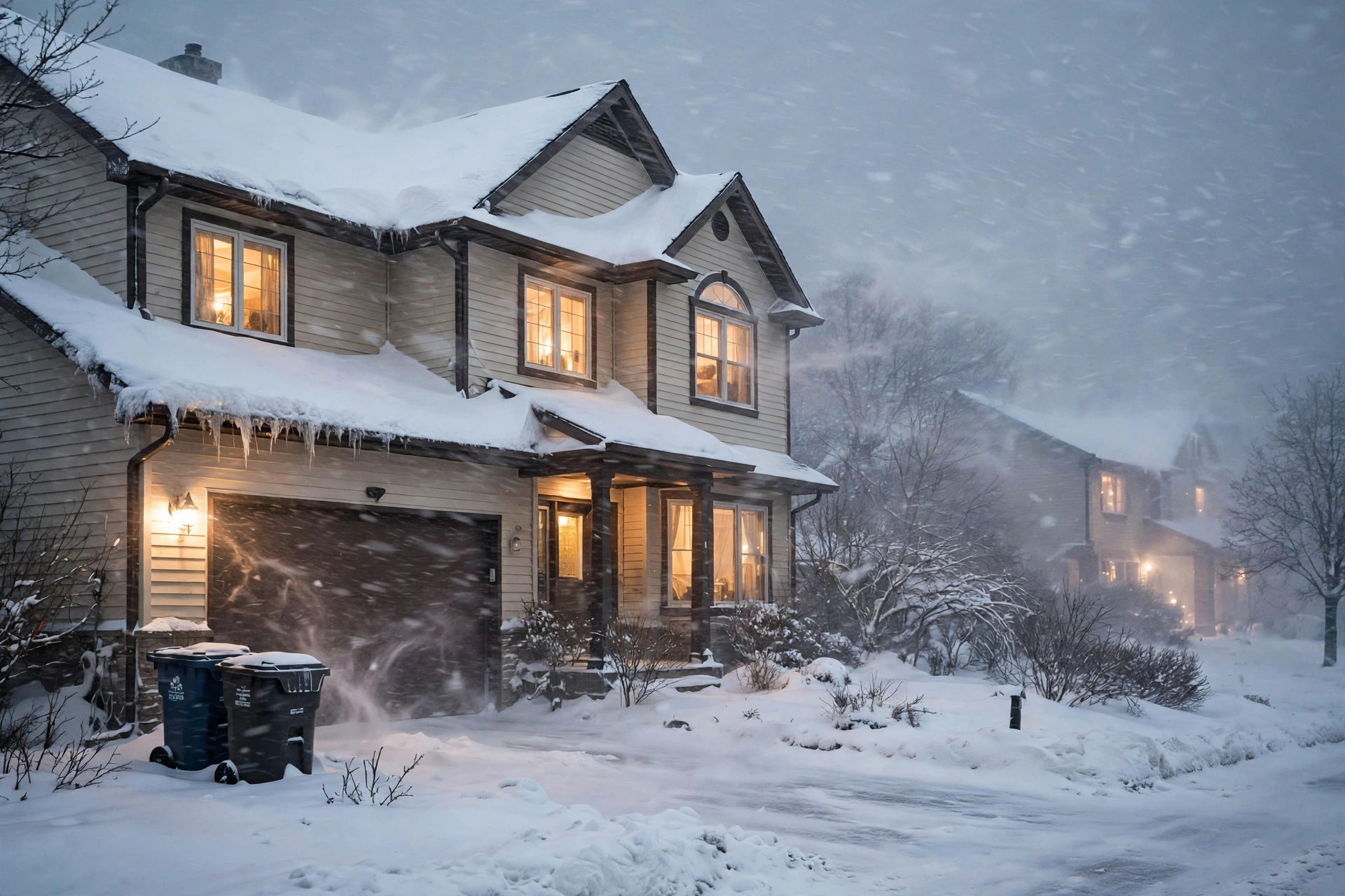 House with icicles and warm windows during a snowstorm, furnace repair in Dagsboro