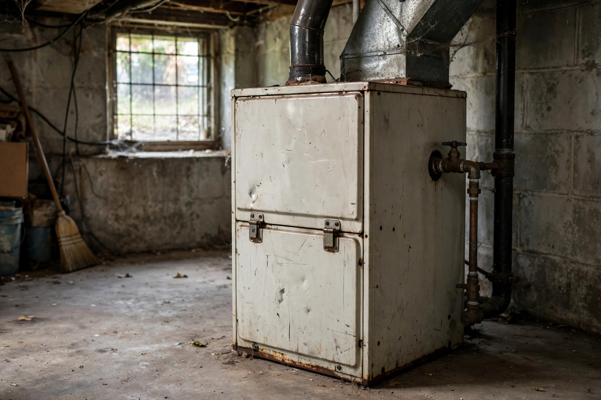 Gas furnace unit in a residential basement in Bear, Delaware